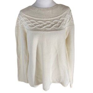 Talbots Crewneck Sweater Cable Knit Creamy White Cotton Cashmere Blend, Medium